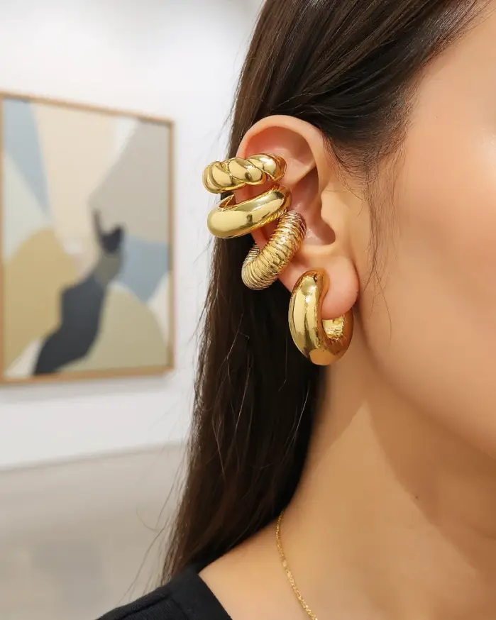 Conjunto de joyería Retro elegante para mujer, Clip dorado para oreja sin agujero para la oreja, uso diario, pulsera de boda nupcial, regalo de fiesta, 4 Uds. 1
