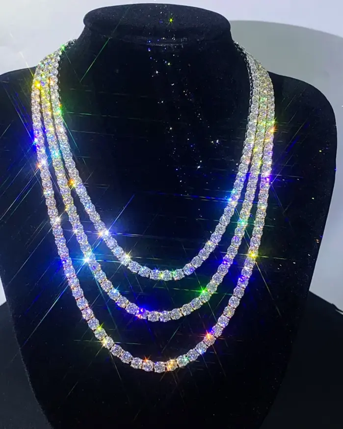 Collar de tenis de moissanita con certificado TY GRA, collares de tenis de plata sólida 925 de 2/3/4/5/6,5mm con diamantes para mujer y hombre 1