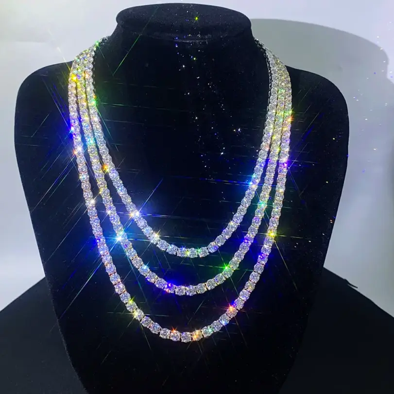 Collar de tenis de moissanita con certificado TY GRA, collares de tenis de plata sólida 925 de 2/3/4/5/6,5mm con diamantes para mujer y hombre 1