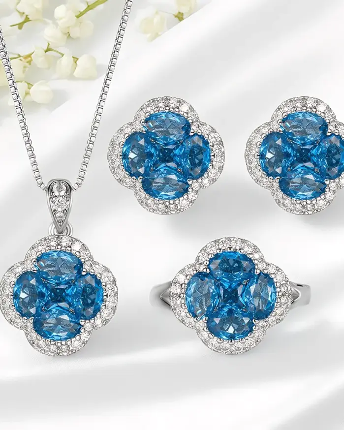 Conjunto de joyería Vintage elegante para mujer, collar con incrustaciones de trébol de cuatro hojas, gargantilla de cristal brillante, pendientes de boda para fiesta, 4 Uds. 1