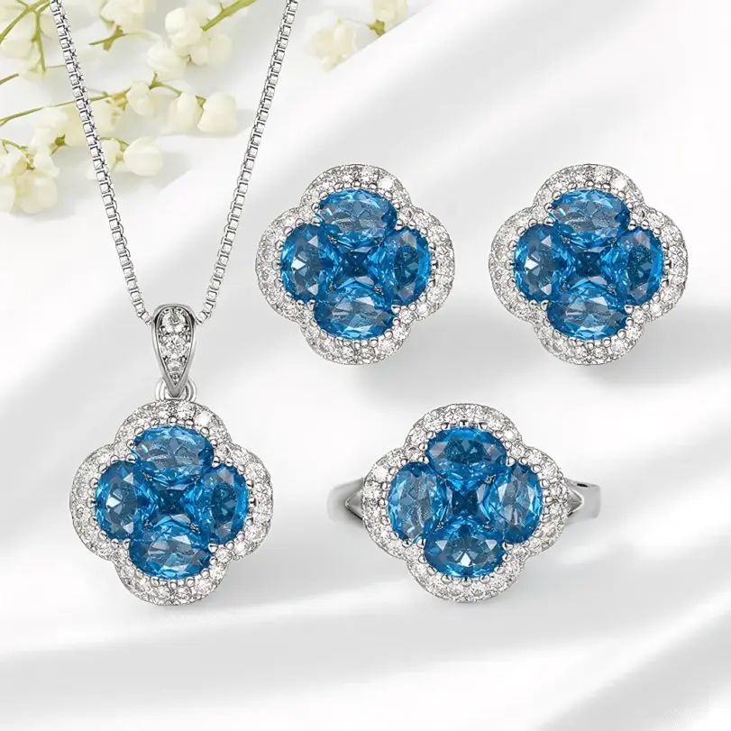 Conjunto de joyería Vintage elegante para mujer, collar con incrustaciones de trébol de cuatro hojas, gargantilla de cristal brillante, pendientes de boda para fiesta, 4 Uds. 1