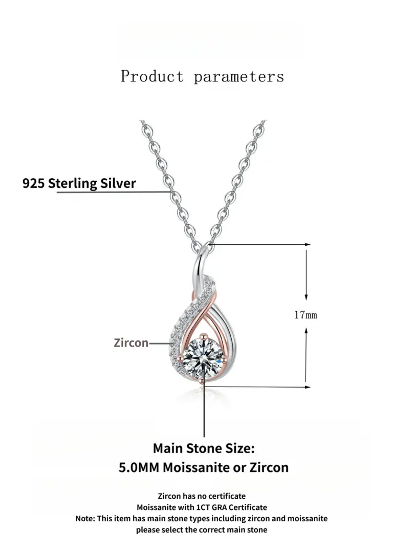 Collar de plata de ley TY 925 para mujer, collar con colgante de plata de ley con circonita Moissanite de 0,5 CT, D VVS1, oro rosa multicolor 6