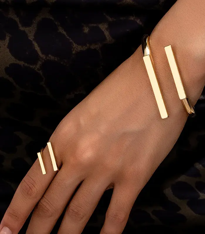 Conjunto de anillo de pulsera abierta geométrica de diseño Simple para mujer, accesorios de fiesta de vacaciones personalizados, regalos, 2 uds. 1