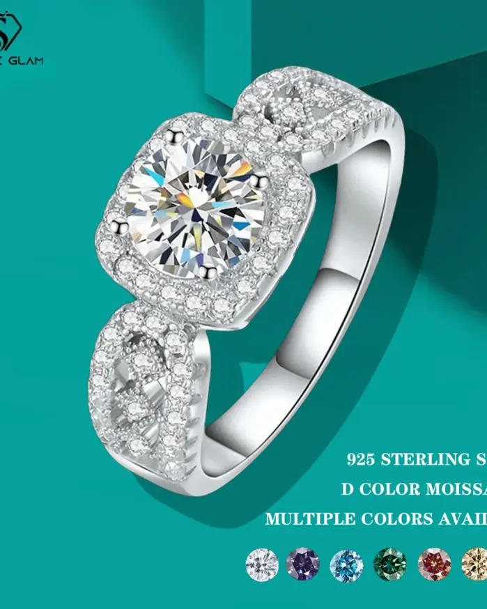 TY 1CT Moissanite 925 anillo de plata Multicolor D Color Vintage redondo brillante anillo de compromiso para mujeres joyería fina de lujo 1