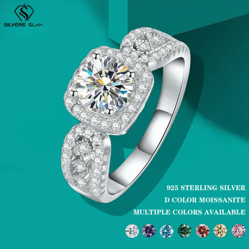 TY 1CT Moissanite 925 anillo de plata Multicolor D Color Vintage redondo brillante anillo de compromiso para mujeres joyería fina de lujo 1 TY 1CT Moissanite 925 anillo de plata Multicolor D Color Vintage redondo brillante anillo de compromiso para mujeres joyería fina de lujo 1