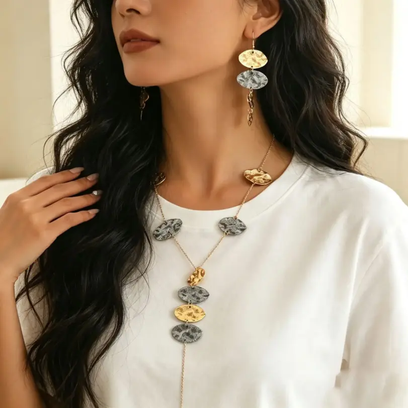 Conjunto de Joyería Vintage de Dos Tonos con Collar de Moneda Martillada y Pendientes Ajustables de Metal con Colgante en Y, Elegante Set de Accesorios para Mujer con Pendientes Colgantes 1 Conjunto de Joyería Vintage de Dos Tonos con Collar de Moneda Martillada y Pendientes Ajustables de Metal con Colgante en Y, Elegante Set de Accesorios para Mujer con Pendientes Colgantes 1