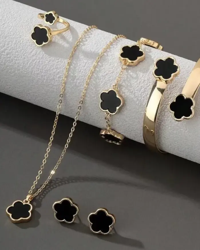Conjunto de joyería Vintage elegante para mujer, collar de flores de la suerte, gargantilla de cristal rojo brillante, pendientes de boda para fiesta, 6 uds. 1