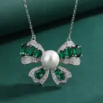 Conjunto de joyería Vintage elegante para mujer, collar con lazo de piedras preciosas de nácar, gargantilla de cristal brillante, anillo de boda para fiesta, 2 uds. 4