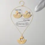 Juego de Joyería Elegante y Moderno de 3 Piezas para Mujer, Collar Geométrico en Forma de Sector, Gargantilla de Metal Clásica, Aretes para Uso Diario Informal, Regalo 6