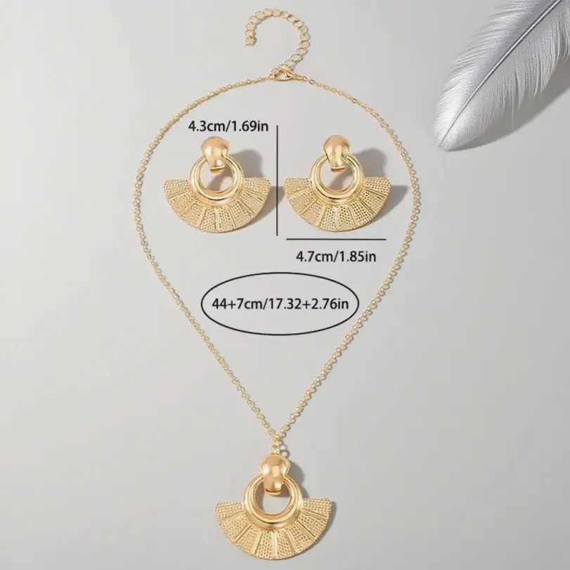 Juego de Joyería Elegante y Moderno de 3 Piezas para Mujer, Collar Geométrico en Forma de Sector, Gargantilla de Metal Clásica, Aretes para Uso Diario Informal, Regalo 6