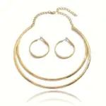 Juego de Joyería Elegante y Moderno de 3 Piezas para Mujer, Collar Geométrico Tipo O, Gargantilla de Metal Clásica, Uso Diario Informal, Pendientes Grandes, Regalo 4