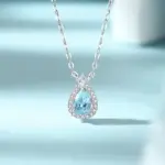 Collar de plata de ley 925 con moissanita TY para mujer, colgante de lágrima azul, moissanita de color D, collar de marca de laboratorio, joyería fina, regalo. 3