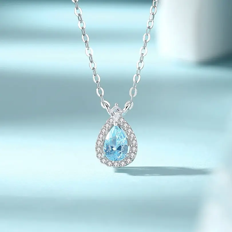 Collar de plata de ley 925 con moissanita TY para mujer, colgante de lágrima azul, moissanita de color D, collar de marca de laboratorio, joyería fina, regalo. 3