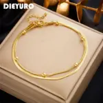 Tobilleras DIEYURO 316L de acero inoxidable de Color dorado de doble capa para mujer y niña, nueva tendencia, cadena para pierna, joyería impermeable, regalo para fiesta 1
