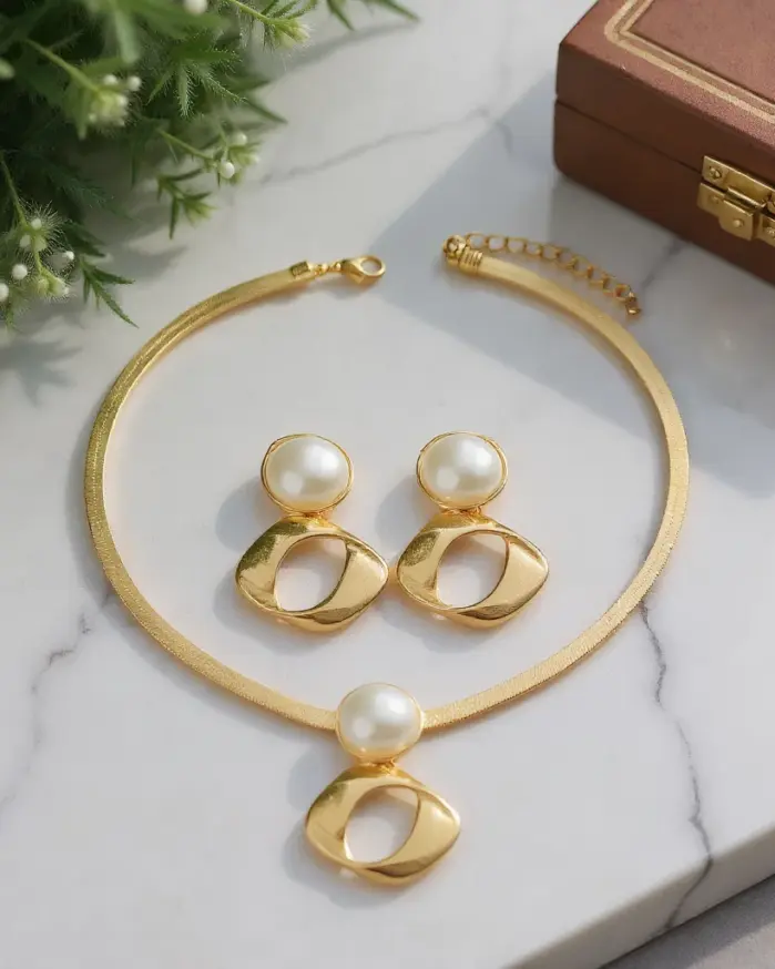 Juego de Joyería Elegante y Moderno de 3 Piezas para Mujer, Collar Circular Irregular, Gargantilla de Metal Clásica, Aretes para Uso Diario Informal, Regalo 1