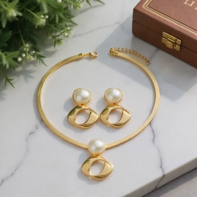 Juego de Joyería Elegante y Moderno de 3 Piezas para Mujer, Collar Circular Irregular, Gargantilla de Metal Clásica, Aretes para Uso Diario Informal, Regalo 1