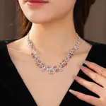 Juego de Joyería Vintage Elegante de 3 Piezas para Mujer, Collar con Cristales de Imitación de Rosa, Gargantilla Brillante, Aretes de Cristal para Novia, Boda, Fiesta 3