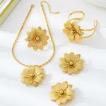 Conjunto de joyería Vintage elegante para mujer, collar de flores con temperamento dorado, Gargantilla, pulsera de boda nupcial, regalo de fiesta, 5 uds. 4