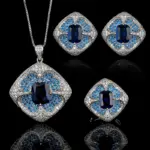 Conjunto de joyería Vintage elegante para mujer, collar de pétalos en forma de corazón azul, gargantilla de cristal brillante, pendientes de boda para fiesta, 4 Uds. 3