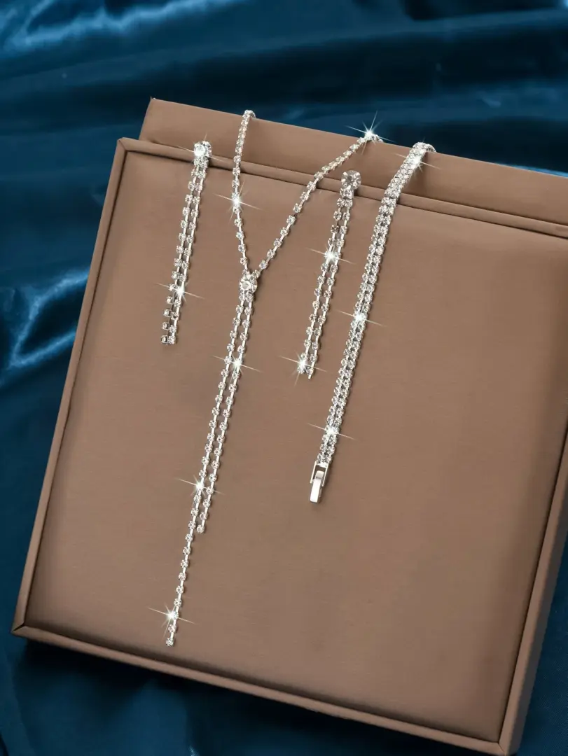 Conjunto de joyería para mujer, collar geométrico, pendientes, pulsera, adecuado para regalos de boda, fiesta y Festival, 3 uds. 6