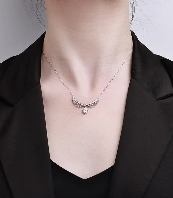 Collar de Encaje de Moissanita de Plata de Ley 925 TY para Mujer, Collar de Marca con Moissanita de Color D, Joyería de Lujo con Moissanita de Laboratorio de 1 Quilate 2