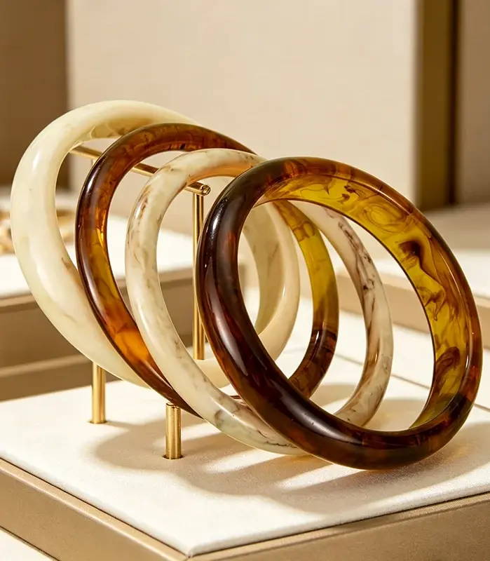 Juego de Joyería Elegante Retro para Mujer, 4 Piezas, Diseño Exclusivo, Pulsera Acrílica para Uso Diario, Boda, Fiesta, Pulsera Color Ámbar 1