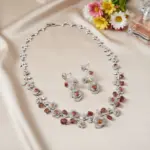 Juego de Joyería Vintage Elegante de 3 Piezas para Mujer, Collar con Cristales de Imitación de Rosa, Gargantilla Brillante, Aretes de Cristal para Novia, Boda, Fiesta 1