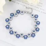 Conjunto de joyería Vintage elegante para mujer, collar de flores con incrustaciones, gargantilla azul, pulsera de boda nupcial, regalo de fiesta, 2 uds. 5