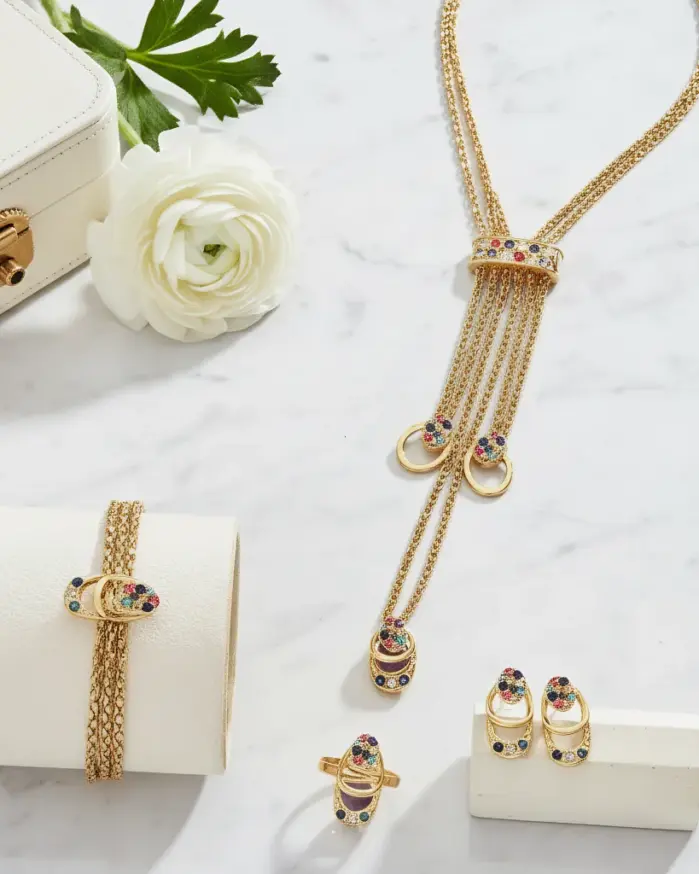 Juego de Joyería Vintage Elegante de 5 Piezas para Mujer, Collar con Borlas de Colores, Gargantilla de Cristal Brillante, Aretes para Novia, Boda, Fiesta 1