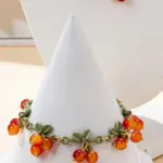 Conjunto de Joyería de Cuentas de Cristal con Diseño de Cereza Miniatura y Hoja Verde, que incluye Gargantilla y Pulsera Colgante, Estilo Dulce y Encantador, Serie Frutas Vintage 3