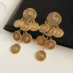 Juego de joyería vintage elegante de 3 piezas para mujer, collar largo con diseño circular, collarín de moda, pendientes para novia, boda, fiesta 5