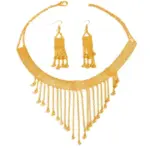 Conjunto de Joyería Premium para Mujer: Collar Gargantilla y Pendientes de Borlas Doradas con Cadena de Malla y Flecos de Cuentas, Estilo Boho Étnico, Ideal para Verano y Playa 5