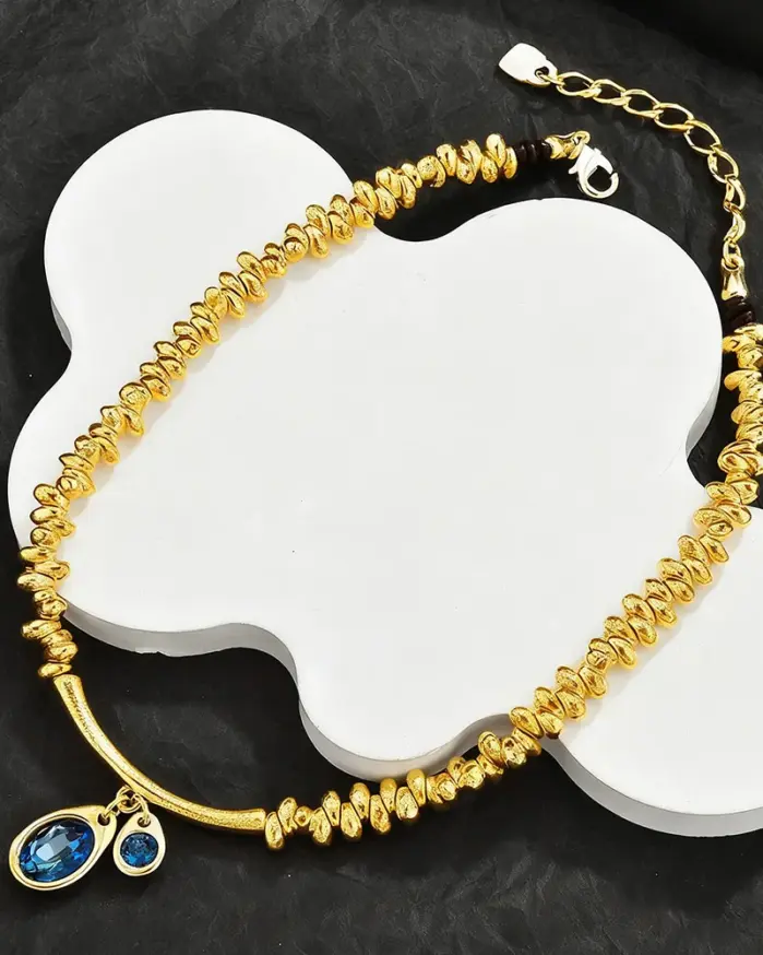 Elegante Juego de Joyería Azul, Collar y Brazalete con Cuentas Plateadas Brillantes, Combinación de Joyería de Cristal de Lujo para Mujeres y Niñas, Regalo de Cumpleaños 1