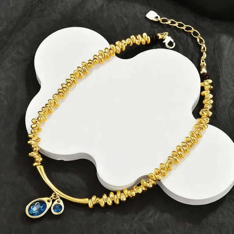 Elegante Juego de Joyería Azul, Collar y Brazalete con Cuentas Plateadas Brillantes, Combinación de Joyería de Cristal de Lujo para Mujeres y Niñas, Regalo de Cumpleaños 1