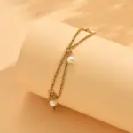 DIEYURO 316L Acero inoxidable borla dorada colgante tobilleras de perlas para mujer señora nueva cadenas de pie impermeables joyería regalo de fiesta 4