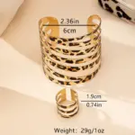 Conjunto de 2 uds de nuevo conjunto de anillo de pulsera de uso diario de alta gama para mujer con estampado de leopardo a rayas huecas sexis a la moda 6