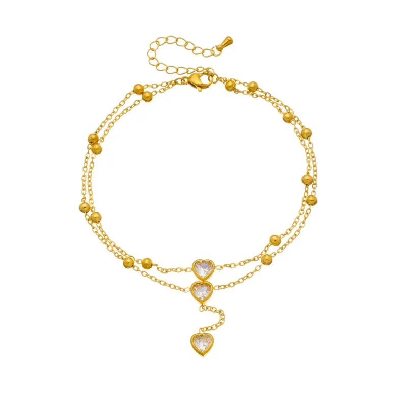 DIEYURO Tobilleras de Acero Inoxidable 316L con Colgante de Corazón Redondo Dorado e Incrustaciones de Circonio, Nuevas Cadenas para Pies para Mujer, Joyería Glamorosa Antioxidante 6