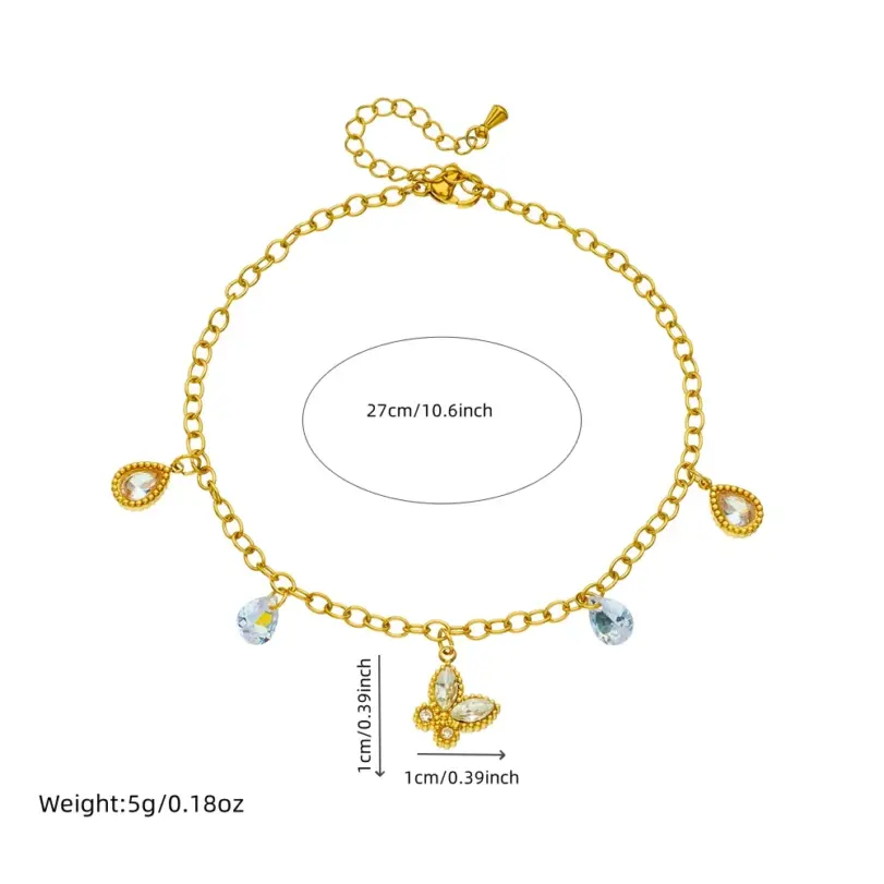 DIEYURO 316L Acero inoxidable mariposa dorada gota de agua tobillera de circón para mujer cadena de pie de moda joyería regalo glamuroso 2
