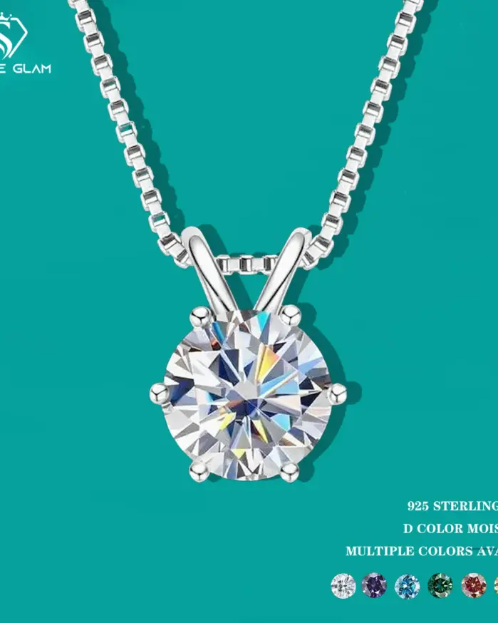 Collares con colgante de moissanita TY 1ct, collar solitario de plata de ley S925, cadenas para mujeres, regalos de joyería fina 1