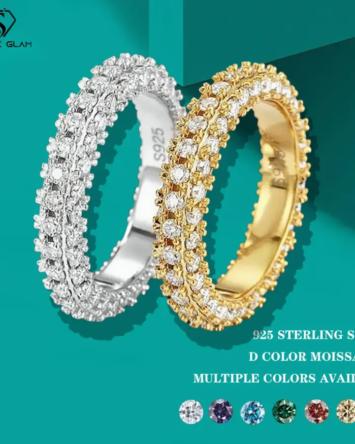 Anillos de Moissanita TY D VVS1 para Mujer y Hombre, Anillo de Eternidad con Diamantes de Laboratorio, con Certificado GRA, Anillo de Plata S925 Chapado en Oro de 18k 2