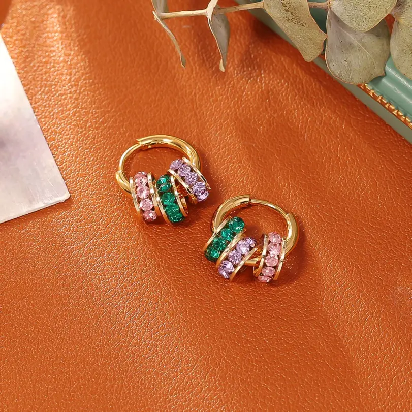 Juego de Joyería Vintage Elegante de 3 Piezas para Mujer, Collar de Cuerda Colorido, Gargantilla de Cristal Brillante, Aretes de Novia para Boda, Fiesta 5