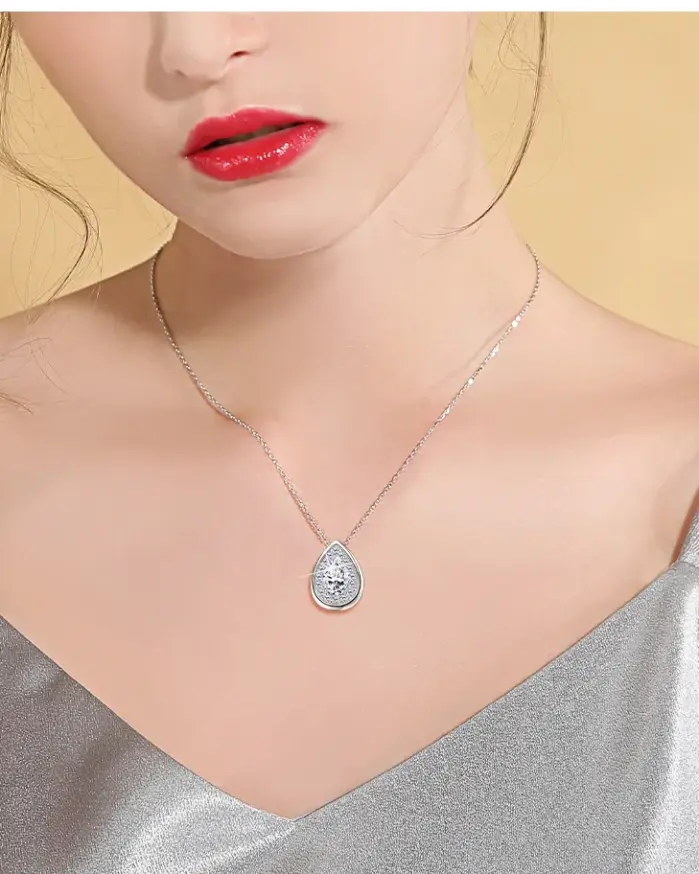 Collar de moissanita TY 1-2CT para mujer, colgante de gota de Plata de Ley 925, cadena de clavícula, joyería fina, piedras preciosas de laboratorio D VVS1 2