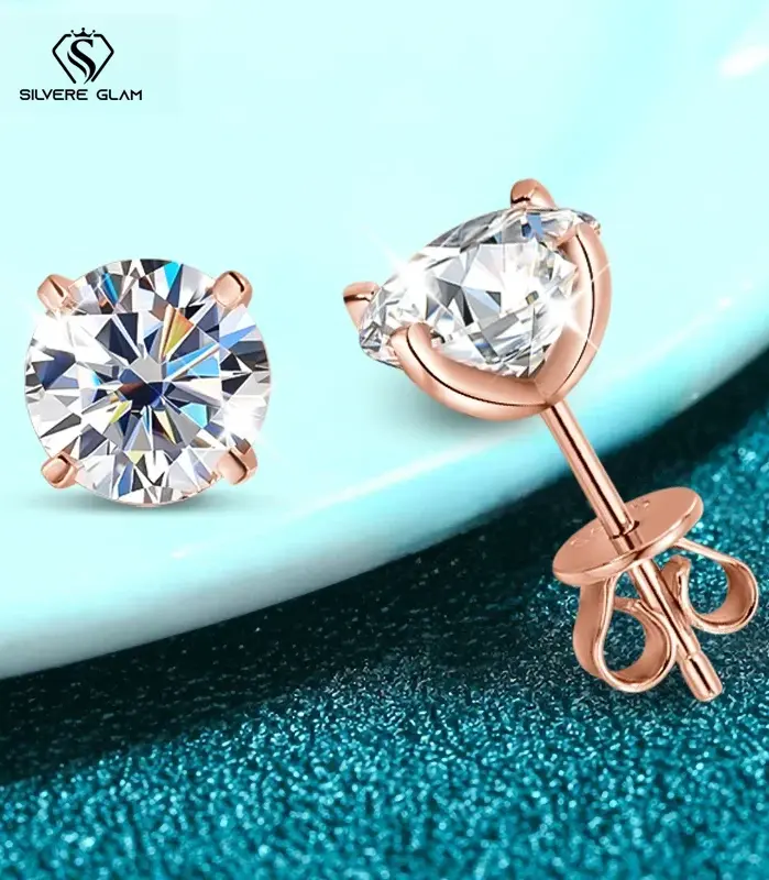 TY 0.1-2CT Pendientes de moissanita para mujer, oro rosa brillante, clásico, boda, laboratorio, pendiente de diamante, plata pura 925 1