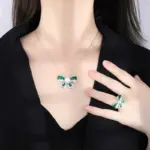 Conjunto de joyería Vintage elegante para mujer, collar con lazo de piedras preciosas de nácar, gargantilla de cristal brillante, anillo de boda para fiesta, 2 uds. 2
