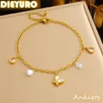 DIEYURO 316L Acero inoxidable mariposa dorada gota de agua tobillera de circón para mujer cadena de pie de moda joyería regalo glamuroso 1