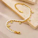 DIEYURO 316L Acero inoxidable blanco pequeña flor gota de aceite tobilleras de doble capa para mujeres cadenas de pie impermeables regalo de joyería 5