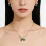 Conjunto de Joyería Romántico con Mariposas Verdes, Elegante Collar con Colgante de Circonio, Pendientes, Combinación de Joyería de Hadas a la Moda para Mujer, Regalo 4
