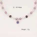 Juego de Joyería Vintage Elegante de 2 Piezas para Mujer, Collar con Pedrería Brillante Morada, Pulsera de Perlas para Novia, Regalo de Boda o Fiesta 6