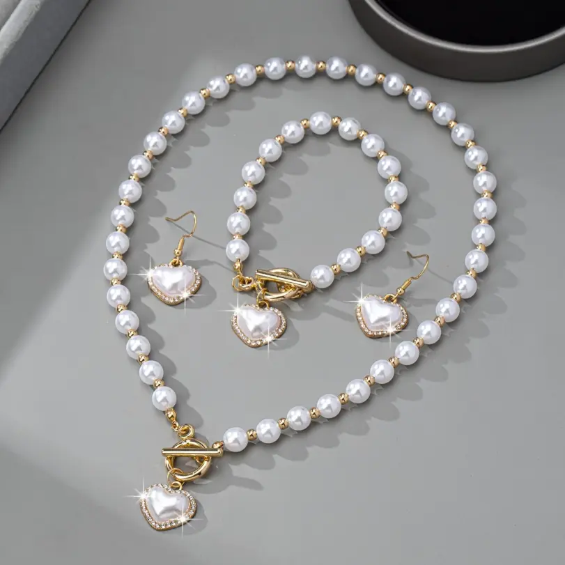 Conjunto de Collar de Perlas con Cierre de Palanca, Gargantilla de Perlas, Pendientes Blancos y Pulsera para Mujer, Estilo Coquette, Regalo para Despedida de Soltera 4
