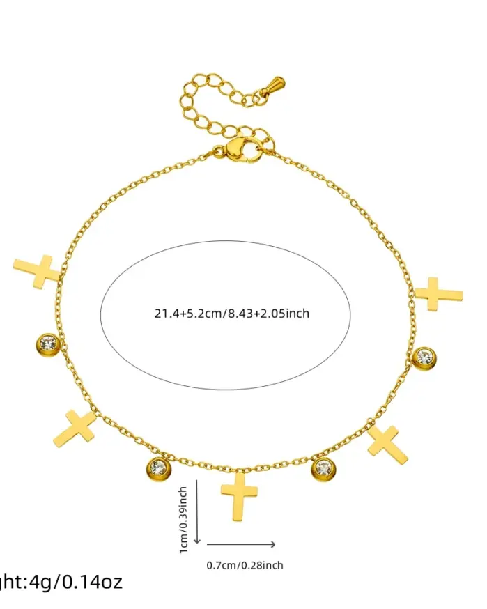 DIEYURO-tobillera de circón con forma de cruz dorada de acero inoxidable 316L para mujer y niña, cadena de pie resistente al agua, joyería, regalo de vacaciones 2